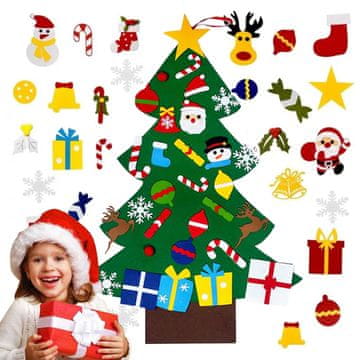 Nikcorp Božično drevo iz filca za otroke 95x70 cm | DIY stenska dekoracija s snemljivimi okraski na ježke za ustvarjalno igro