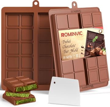 Nikcorp Silikonski model za dubajsko čokolado 2 kosa, globok pekač za čokoladne tablice, praline in ploščice z lopaticami