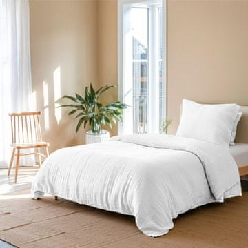 Nikcorp Bela posteljnina iz mehkega muslin bombaža 135x200 cm z prevleko za vzglavnik 80x80 cm, zapiranje na zadrgo