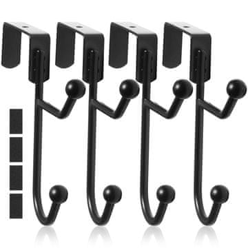 Nikcorp Komplet 4 obešalnikov za vrata z dvojnimi kljukami, črni, za oblačila in brisače, montaža brez vrtanja