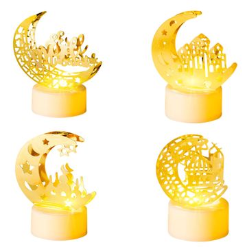 Nikcorp Dekorativne LED sveče za ramadan, komplet 4 kosov, zlata barva, motivi luna in zvezde, topla bela svetloba, 7,5x5 cm