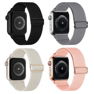 Nikcorp Komplet 4 nastavljivih najlonskih paščkov za Apple Watch SE/Ultra 38-42 mm, za zapestje 115-240 mm, večbarvni