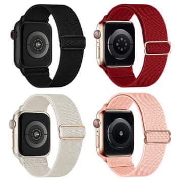Nikcorp Komplet 4 nastavljivih najlonskih paščkov za Apple Watch SE Ultra 38/40/41/42 mm, za zapestje 115-240 mm, večbarvni