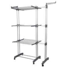 Nikcorp Stoječe zložljivo sušilo za perilo s 3 nivoji na kolesih | Raztegljivo, mobilno, nosilnost 30 kg, 170 cm, sivo