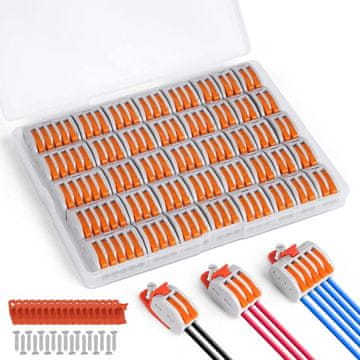 Nikcorp Komplet 80 hitrih sponk za kabelske konektorje 2/3/5 vrat z nosilci in vijaki za žice 0,08-4,0 mm² za večkratno uporabo