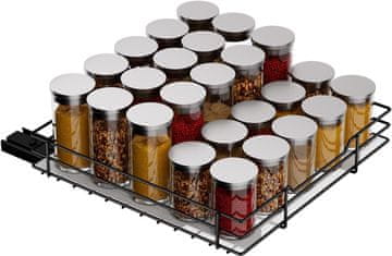 Nikcorp Izvlečno stojalo za začimbe 27x27 cm | Kovinski organizator za kuhinjsko omarico | Enonivojski predal za začimbe črn