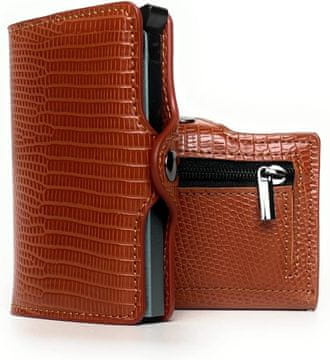 Nikcorp Tanek RFID etui za kartice z gumbom za izmet | Denarnica z zaščito, sponko za bankovce in žepom za kovance, rjava