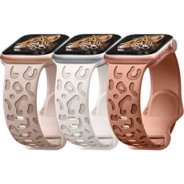 shumee Komplet 3 vodoodpornih silikonskih zapestnic z leopardjim vzorcem za Apple Watch 42 mm