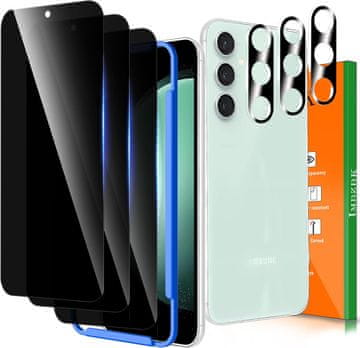 Nikcorp Zaščitni komplet za Samsung Galaxy S23 FE: 3x proti-vohunsko kaljeno steklo 9H in 3x zaščita leče kamere