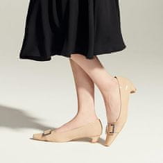 Nikcorp Bež usnjeni ženski salonarji z nizko peto in kvadratno konico, elegantni natikači za vsak dan, velikost 41 EU