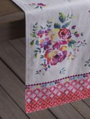 Nikcorp Namizni tekač 50x150 cm iz 100% bombaža z ročno poslikanim cvetličnim vzorcem vrta vrtnic, pralen v stroju