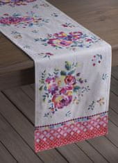 Nikcorp Namizni tekač 50x150 cm iz 100% bombaža z ročno poslikanim cvetličnim vzorcem vrta vrtnic, pralen v stroju