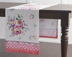 Nikcorp Namizni tekač 50x150 cm iz 100% bombaža z ročno poslikanim cvetličnim vzorcem vrta vrtnic, pralen v stroju