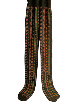 Nikcorp Dekliške hlačne nogavice črne barve z vzorcem cvetja in srčkov, elastične in udobne, velikost 128-134 cm