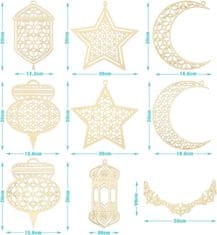 Nikcorp Leseni okraski za Ramadan, 9-delni set visečih dekoracij v obliki lune, zvezde in lampiona za praznično vzdušje
