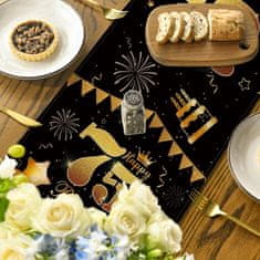 Nikcorp Namizni tekač za 75. rojstni dan črno-zlat 40x140 cm | Dekoracija za mizo, pralni poliester, zaščita mize za zabavo