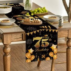 Nikcorp Namizni tekač za 75. rojstni dan črno-zlat 40x140 cm | Dekoracija za mizo, pralni poliester, zaščita mize za zabavo
