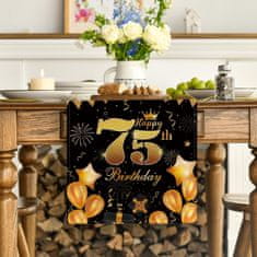 Nikcorp Namizni tekač za 75. rojstni dan črno-zlat 40x140 cm | Dekoracija za mizo, pralni poliester, zaščita mize za zabavo