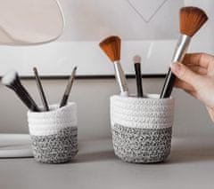 Nikcorp Organizator za pisalno mizo 2 kosa, ročno tkana bombažna košara za shranjevanje pisal in pripomočkov, bela siva