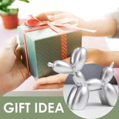 Nikcorp Dekorativna figurica balonski pes iz smole, srebrna, 9 cm | Okras za dom, pisarno ali torto | Sodoben namizni okras