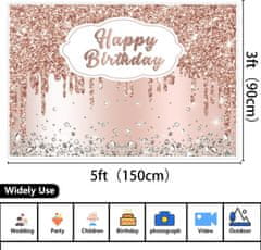 Nikcorp Komplet za rojstni dan rožnato zlati | Foto ozadje 150x90cm in prt 137x270cm | Dekoracija za zabavo in fotografiranje