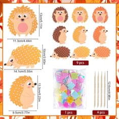 Nikcorp Ustvarjalni komplet za otroke DIY jesenski ježki 9 kosov | Dekoracija za ustvarjanje in ročno delo, samolepilni elementi