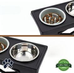 Nikcorp Komplet 2 povišanih posod za psa z nastavljivo višino 20-30 cm, posoda za počasno hranjenje in vodo iz nerjavečega jekla