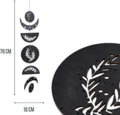 Nikcorp Viseča lesena girlanda Faze lune, stenski okras v boho stilu, dekoracija za spalnico in dnevno sobo, črna, 78 cm