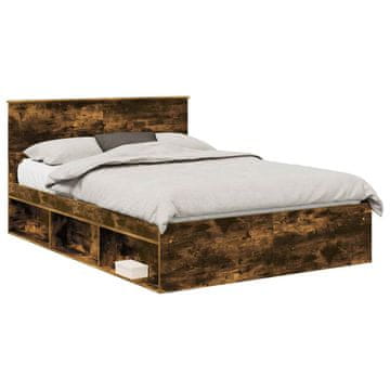 Vidaxl Konstrukcija postelje z vzglavjem Dimljeni oreh 150 x 200 cm