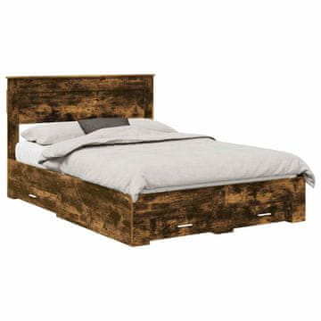 Vidaxl Konstrukcija postelje z vzglavjem Dimljeni oreh 150 x 200 cm