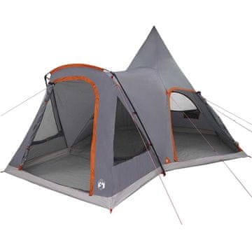 Vidaxl Teepee šotor za 5 oseb Siva in oranžna 545 x 450 x 295 cm