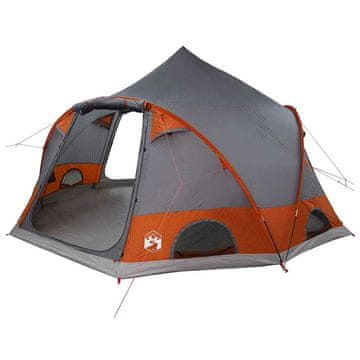 Vidaxl Šotor Dome za 4 osebe Siva in oranžna 505 x 450 x 248 cm
