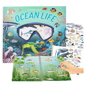 Kreativní sešit se samolepkami Ocean Life, Se samolepkami