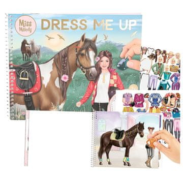 Miss Melody Kreativní sešit se samolepkami , Strakatý kůň s jezdcem, 7 aršíků samolepek