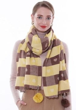 Nikcorp Ženski eleganten šal pašmina za večerno obleko, rumen s srčki, mehak in topel, velikost 70x180 cm, celoletni modni dodatek