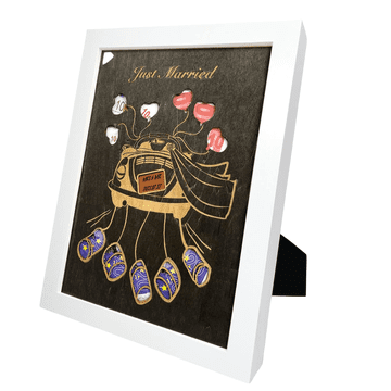 Nikcorp Poročni okvir za denar 21x28 cm | Leseno darilo za poroko | Originalen spomin za mladoporočenca | Bel okvir za slike