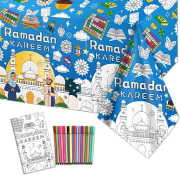 Nikcorp Velik ustvarjalni prt za barvanje za ramadan 180x120 cm, plakat za otroke s priloženimi 18 flomastri