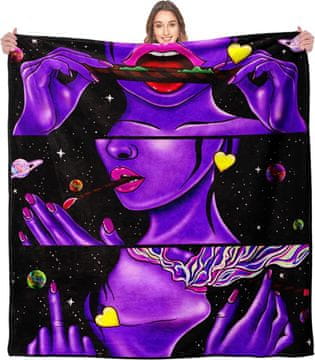 shumee HOLAVIDA Vzorčasta flanelasta preproga, črna in vijolična, 127x152 cm