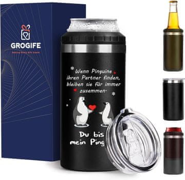 Nikcorp Termo skodelica 4v1 480ml z napisom Ti si moj pingvin, darilo za partnerja, nerjaveče jeklo, neprepustna, črna