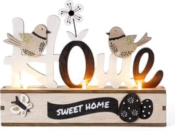 Nikcorp Lesena velikonočna dekoracija z LED lučkami 22x17 cm | Praznični okras za dom | Namizni okras z napisom Home