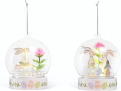 Nikcorp Velikonočna dekoracija lesena zajčka z LED osvetlitvijo, 2 kosa, namizni okras pod steklenim pokrovom, 8x9 cm