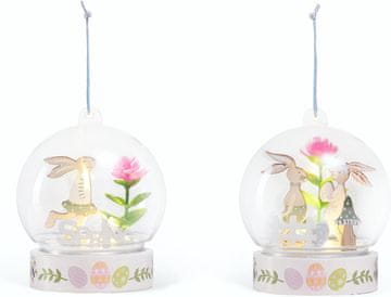 Nikcorp Velikonočna dekoracija lesena zajčka z LED osvetlitvijo, 2 kosa, namizni okras pod steklenim pokrovom, 8x9 cm