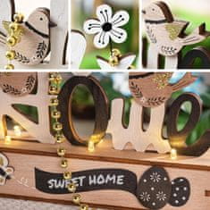 Nikcorp Lesena velikonočna dekoracija z LED lučkami 22x17 cm | Praznični okras za dom | Namizni okras z napisom Home