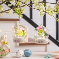 Nikcorp Velikonočna dekoracija lesena zajčka z LED osvetlitvijo, 2 kosa, namizni okras pod steklenim pokrovom, 8x9 cm