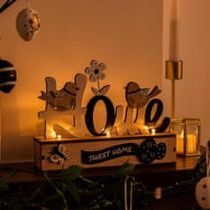 Nikcorp Lesena velikonočna dekoracija z LED lučkami 22x17 cm | Praznični okras za dom | Namizni okras z napisom Home