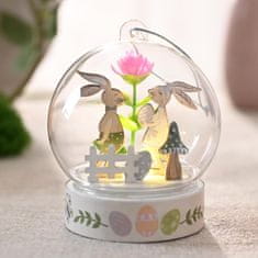 Nikcorp Velikonočna dekoracija lesena zajčka z LED osvetlitvijo, 2 kosa, namizni okras pod steklenim pokrovom, 8x9 cm