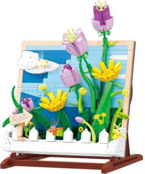 Nikcorp Kocke za sestavljanje rož, botanični šopek tulipanov, 542 delni komplet za gradnjo, ustvarjalni set za dekoracijo doma