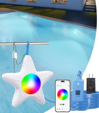 Nikcorp Podvodna LED luč za bazen z aplikacijo, večbarvna RGB osvetlitev s časovnikom in sinhronizacijo glasbe, 8m kabel