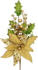 Nikcorp Set okrasnih božičnih cvetov 2 kosa, zlata bleščeča dekoracija za jelko in aranžmaje, umetna roža 28x50 cm