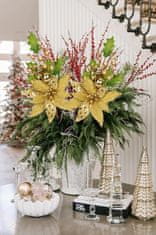 Nikcorp Set okrasnih božičnih cvetov 2 kosa, zlata bleščeča dekoracija za jelko in aranžmaje, umetna roža 28x50 cm